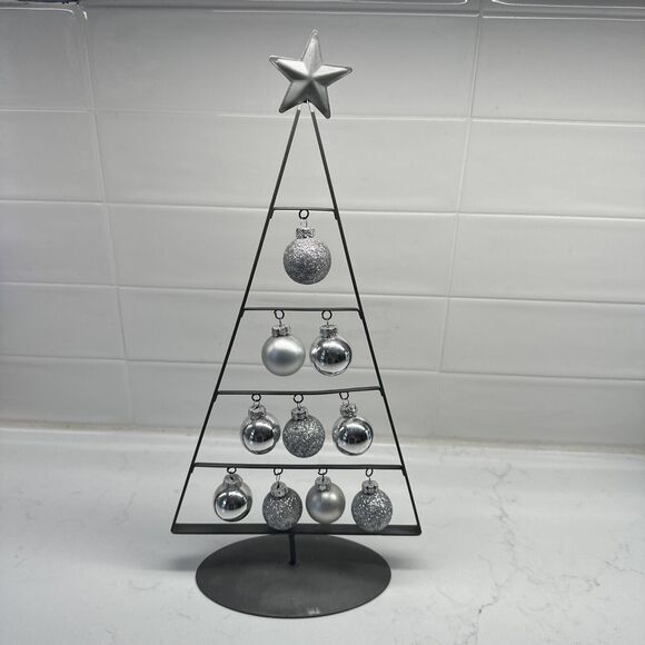 Metal Triangle Shape A Framed Christmas Tree w/Silver Hanging Ornaments 14.5" - Picture 7 of 10